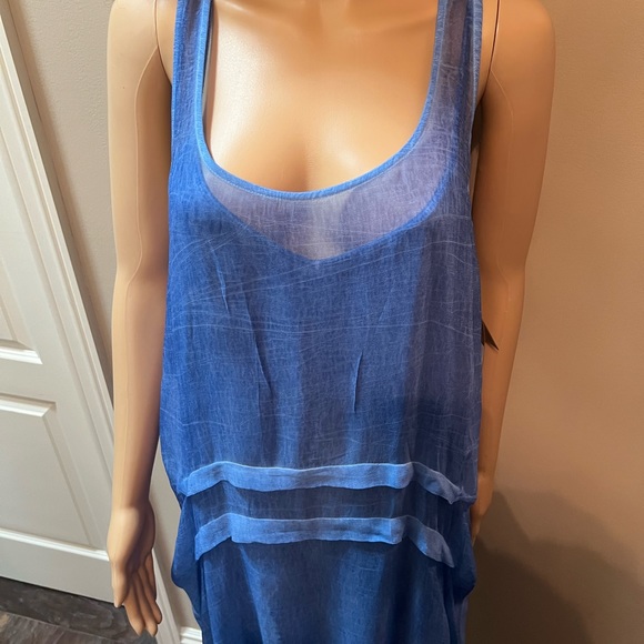 DKNY LINED BLUE VISCOSE & COTTON DRAPED DRESS SZ L - Picture 5 of 13